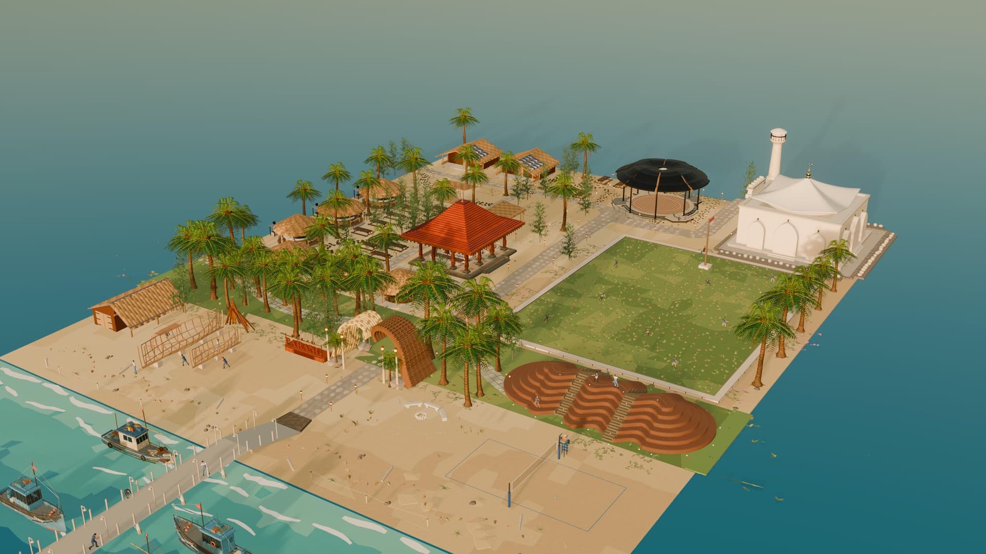Render udara masterplan kawasan dermaga Pulau Parang
